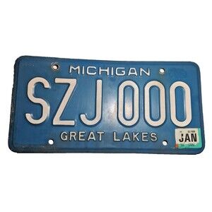 Michigan License Plate #SZJ000 Blue Great Lakes-Collectible Man Cave